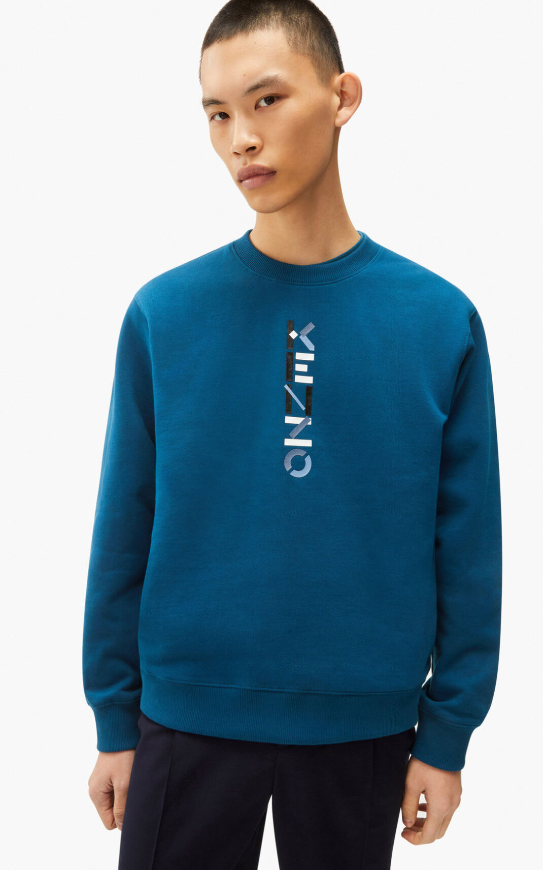 Kenzo The Kışlık Capsule Logo Sweatshirt Erkek Mavi | 5862-QVCIS
